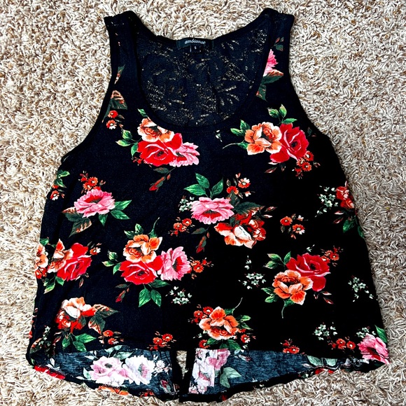 Ambiance Floral Open Back Crop Top/Size Small - Picture 2 of 7
